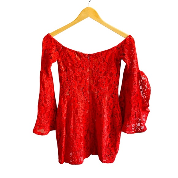 Lulus Red Lace Off The Shoulder Mini Dress Size XS - Picture 3 of 10